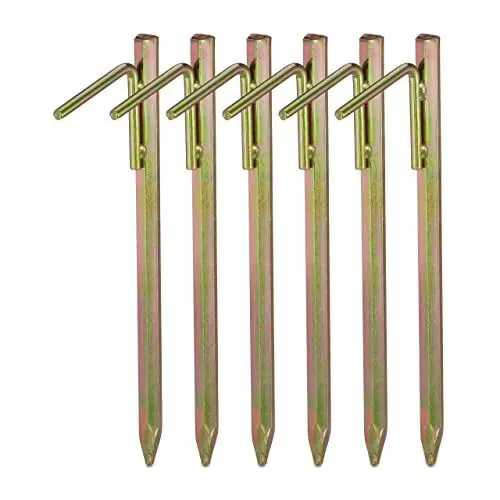 Produktbild: Relaxdays Bodenanker, 6er Set, Sturmheringe für Zelt, Pavillon UVM., für Harte Böden, Haken, 30 cm, Stahl Erdanker, Gold