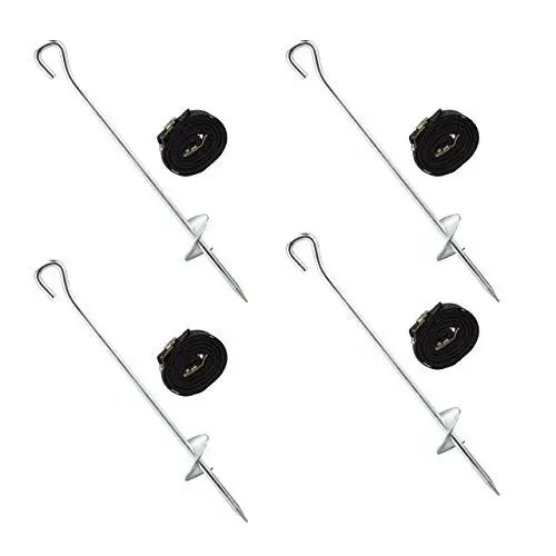 Produktbild: Relaxdays Bodenanker Set Trampolin, 8-teilig, Erdanker & Gurte, Sturmsicherung, Hering, Stahl verzinkt, schwarz/silber