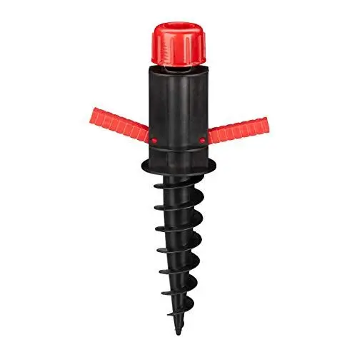 Produktbild: Relaxdays Bodenhülse, Einschraubhülse mit Griffen, Erddorn für Sonnenschirm, 19-32 mm, Camping, Strand, schwarz/rot