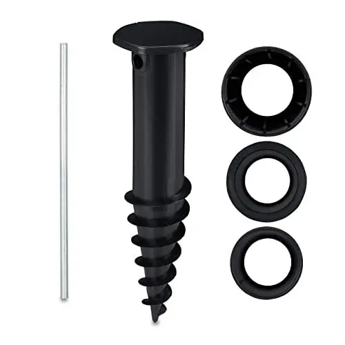 Produktbild: Relaxdays Bodenhülse Sonnenschirm, Bodendübel zum Eindrehen, Adapter, 32-50 mm, Kunststoff, Sonnenschirm Bohrer, schwarz
