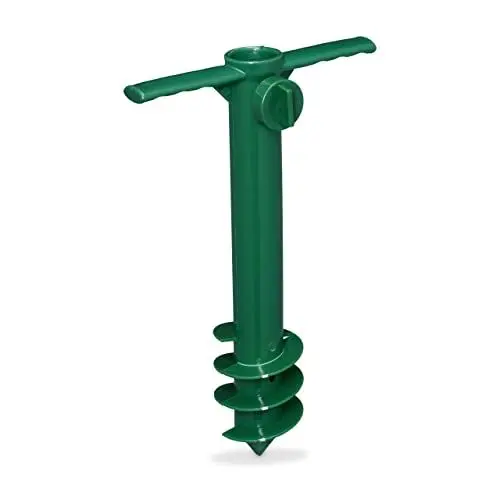 Produktbild: Relaxdays Bodenhülse, für Sonnenschirm & Wäschespinne, zum Eindrehen, 19-32 mm Stangendicke, Camping, Bodendübel, grün