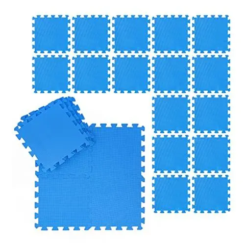 Produktbild: Relaxdays Bodenschutzmatte, 24 Puzzlematten für Sport & Fitnessgeräte, 30x30 cm, 2,16 m², Schaumstoff, BPA-frei, blau