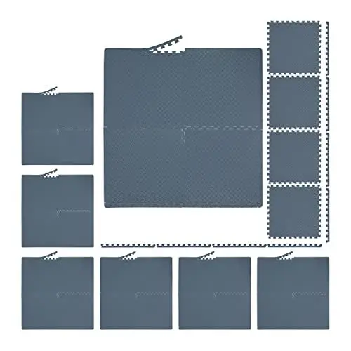 Produktbild: Relaxdays Bodenschutzmatte, 60x60 cm, 8 Schutzmatten mit Rand, EVA, 3m² Fläche, Unterlegmatte für Fitnessgeräte, grau