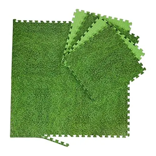 Produktbild: Relaxdays Bodenschutzmatte mit Motiv, 60x60 cm, 8 Puzzlematten mit Rand, Eva, 3m² Fläche, Kinder, Pool & Fitness, grün