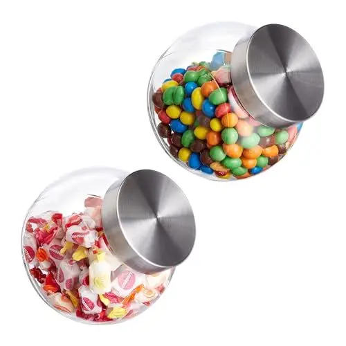 Produktbild: Relaxdays Bonbongläser 2x, 1,5 L, Vorratsgläser für Süßigkeiten, Aufbewahrungsgläser mit Edelstahl-Deckel, transparent
