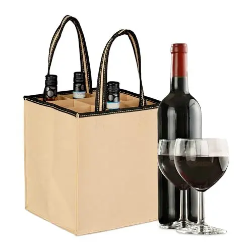 Produktbild: Relaxdays Flaschentasche 9 Flaschen, Flaschenträger für Wein Bier, Leergut, Getränketasche, HBT: 45 x 24 x 24 cm, beige