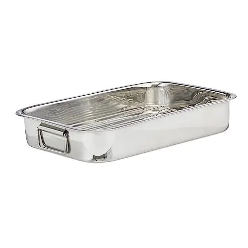Produktbild: Relaxdays, Bräter mit Rost L, Edelstahl, backofengeeignete Schwedenschale, spülmaschinenfest, Bratreine, Gitter, silber