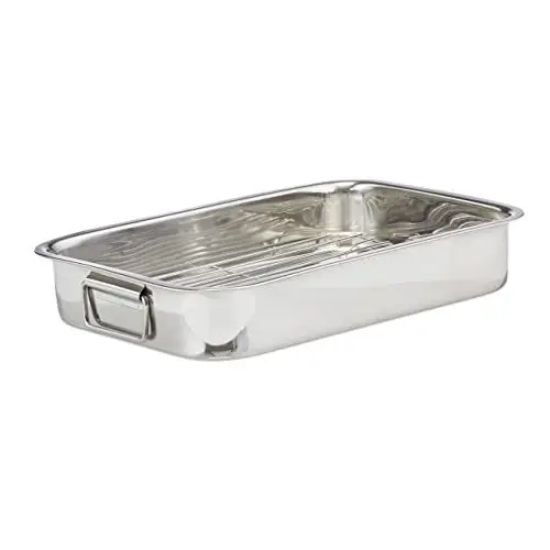 Produktbild: Relaxdays, Bräter mit Rost XL, Edelstahl, backofengeeignete Schwedenschale, spülmaschinenfest, Bratreine, Gitter, silber