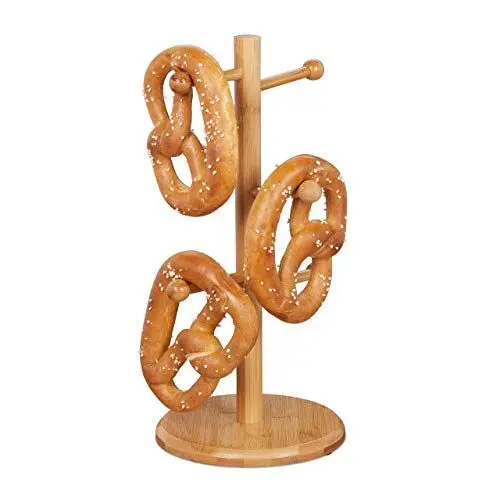 Produktbild: Relaxdays Brezelständer aus Bambus, 6-armig, Höhe 35 cm, auch als Wurstständer oder Tassenhalter, Brezelbaum Holz, natur, 35 x 17.5 x 17.5 cm, Hellbraun