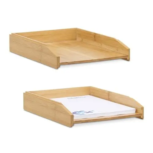 Produktbild: Relaxdays Briefablage 2er Set, aus Bambus, DIN A4 Größe, stapelbare Dokumentenablage, für Schreibtisch und Büro, Natur