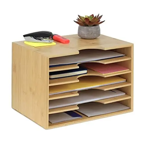 Produktbild: Relaxdays Briefablage Bambus, Büro Organizer für A4 Papier, 5 Fächer, Dokumentenablage HBT: 23,5 x 32,5 x 24 cm, Natur