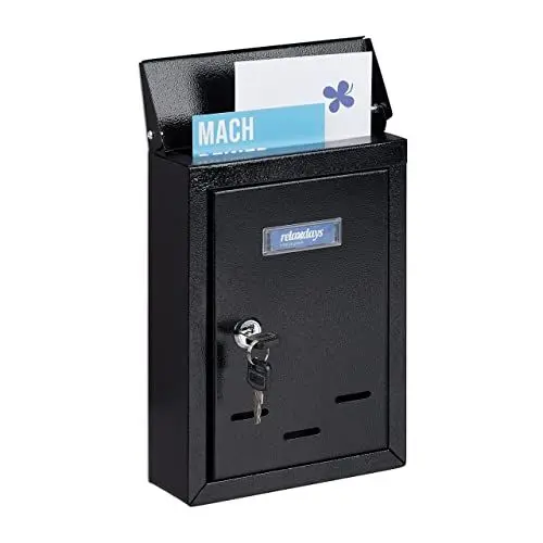 Produktbild: Relaxdays Briefkasten mit Namensschild Metall mit 2 Schlüsseln Postkasten schmal HxBxT: 26 5 x 19 x 6 5 cm schwarz 10030688_46