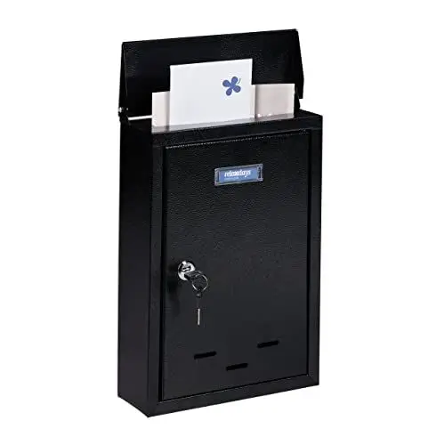 Produktbild: Relaxdays Briefkasten mit Namensschild, Metall, mit 2 Schlüsseln, Postkasten schmal, HxBxT: 35,5 x 24 x 9 cm, schwarz