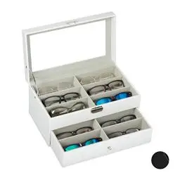 Produktbild: Relaxdays Brillenbox 12 Brillen, Aufbewahrung Sonnenbrillen, HBT: 15,5 x 33,5 x 19,5 cm, Kunstleder Brillenkoffer, weiß