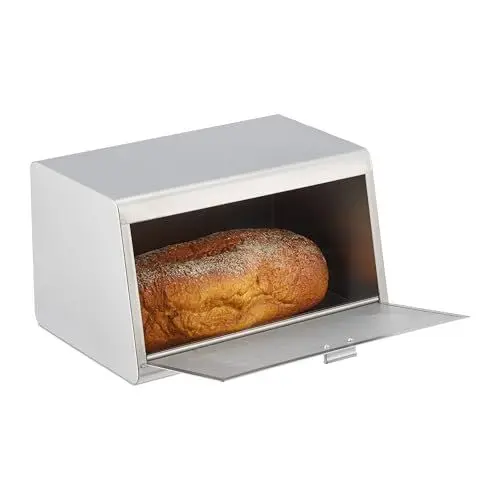 Produktbild: Relaxdays Brotkasten aus Edelstahl, Brot Aufbewahrungsbox, HBT: 20,5 x 34,5 x 23,5 cm, Brotaufbewahrung, Metall, Silber