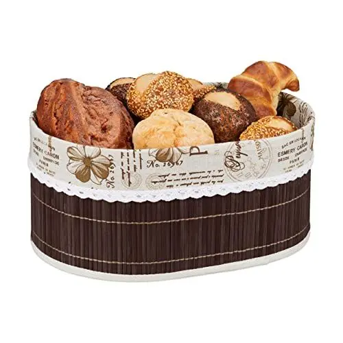 Produktbild: Relaxdays Brotkorb, Paris Design, Bambus, abnehmbare Stoffeinlage, HxBxT: 16 x 34 x 24 cm, ovaler Frühstückskorb, braun
