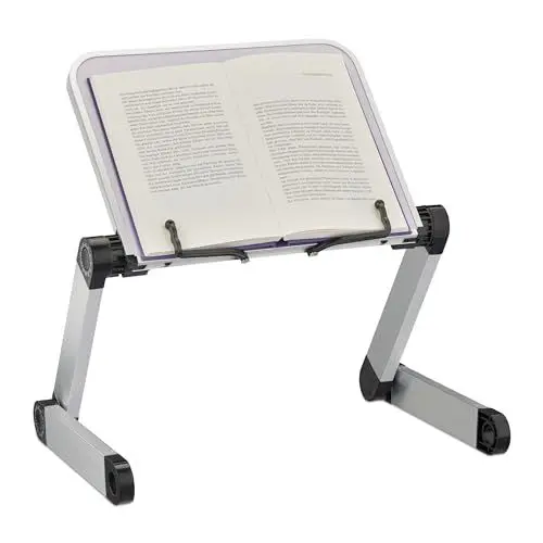 Produktbild: Relaxdays Buchständer, höhenverstellbar, klappbar, Buchablage B x T: 30,5 x 24 cm, für Buch, Tablet, Laptop, weiß/Silber