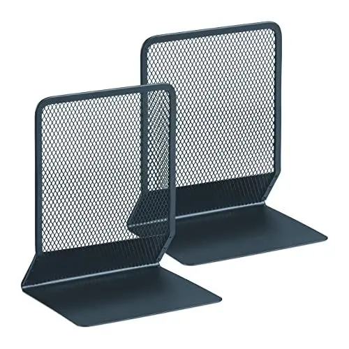 Produktbild: Relaxdays Buchstütze 2er Set, HBT: 17x13,5x10,5 cm, modernes Mesh-Design, Bücher & Ordner, Buchhalter Metall, anthrazit