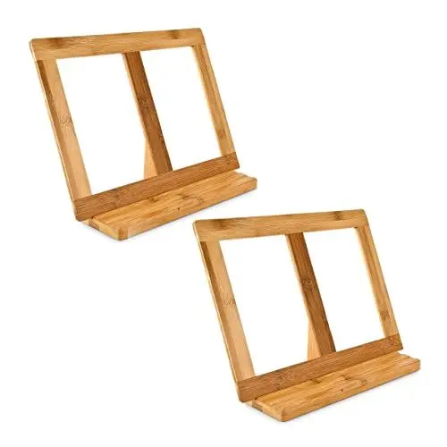 Produktbild: Relaxdays Buchstütze Bambus H x B x T: ca. 23,5 x 32 x 12 cm Buchständer für Koch- und Backbücher Buchhalter als Leseständer und Notenständer Kochbuchhalter für dicke Bücher Rezepthalter Holz, natur