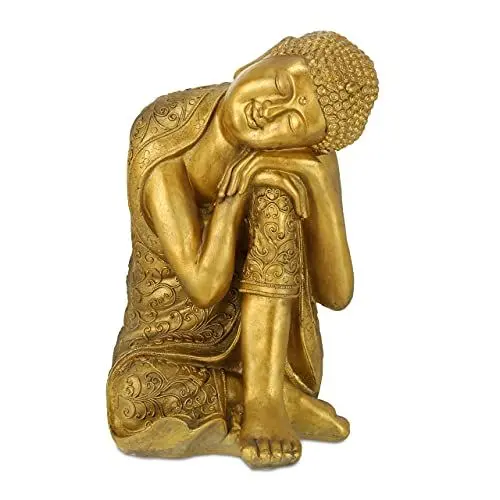 Produktbild: Relaxdays Buddha Figur Garten, wetterfest & frostsicher, XL Gartenbuddha ruhend, Gartenfigur, HBT: 61 x 40 x 37 cm, Gold