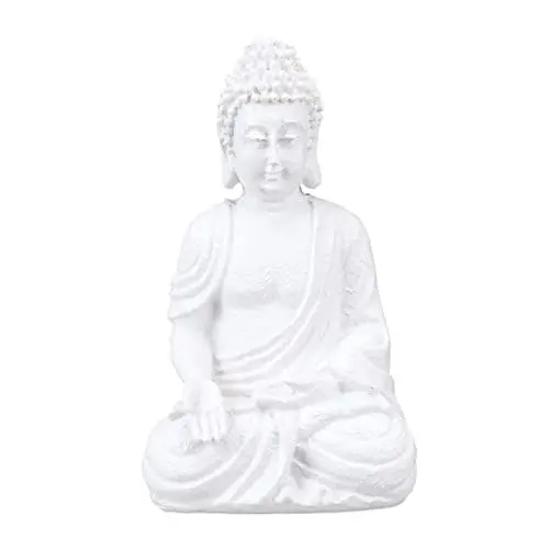 Produktbild: Relaxdays Buddha Figur sitzend, 17,5 cm hoch, Garten Dekofigur, wetterfest & frostsicher, Dekoskulptur Wohnzimmer, weiß