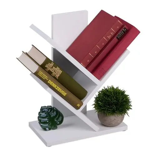 Produktbild: Relaxdays Bücherregal, 3 Ebenen, HxBxT: 40 x 30 x 16 cm, Baumform, Bücher, CDs, schmaler Bücherbaum, Buchregal, weiß