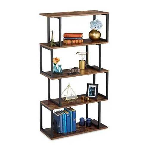 Produktbild: Relaxdays Bücherregal, Industrial Design, 5 Ablagen, MDF & Metall, HxBxT: 136 x 73 x 30 cm, Standregal, braun/schwarz
