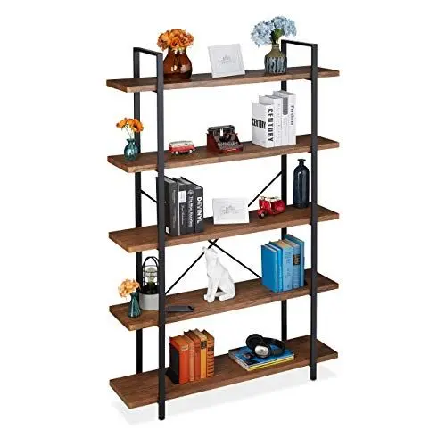 Produktbild: Relaxdays Bücherregal mit 5 Ebenen, Industrial Design, HBT: 178 x 120 x 33,5 cm, MDF & Metall, Raumteiler Regal, braun