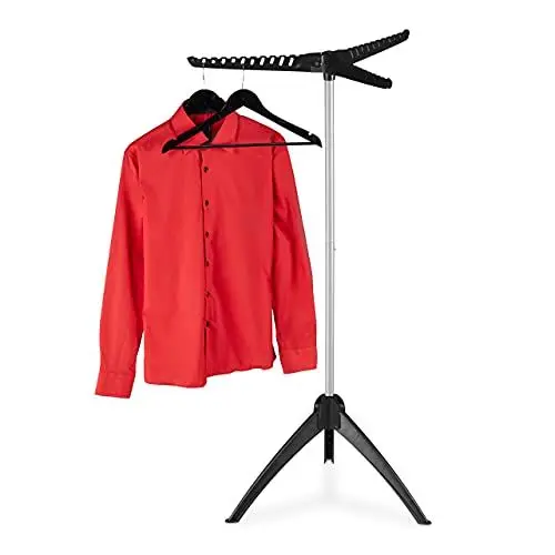 Produktbild: Relaxdays Bügelwäscheständer klappbar, Camping, Balkon, platzsparender Wäschestandtrockner, HxD:129x62 cm, schwarz-grau