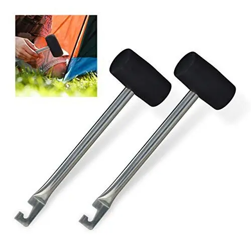 Produktbild: Relaxdays Camping Hammer mit Heringsauszieher, 2er Set, Gummi & Eisen, leichte Zelthammer, 28,5 cm lang, silber-schwarz, 28.5 x 8.5 x 4.5 cm