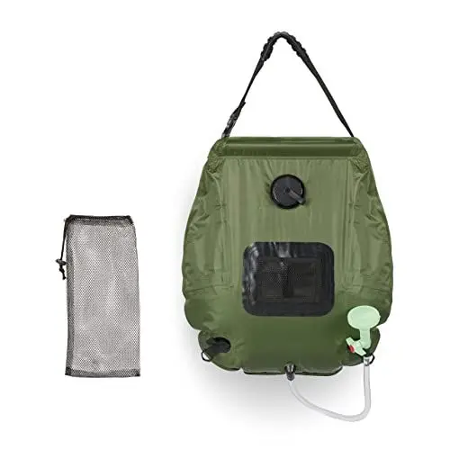 Produktbild: Relaxdays Campingdusche Solar, 20 Liter, Solardusche Camping, mit Handbrause, Duschbeutel zum Aufhängen, faltbar, grün