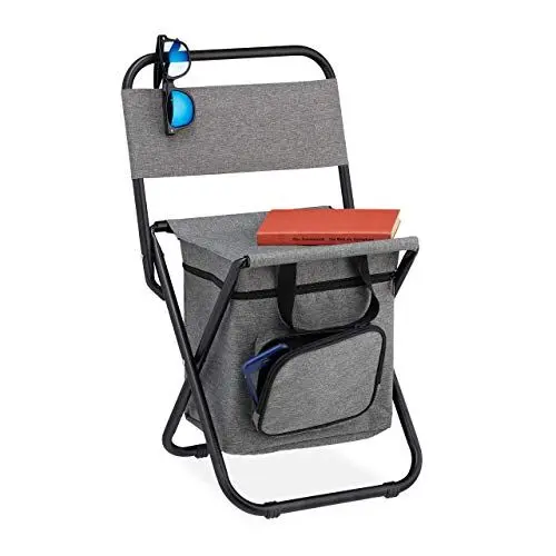Produktbild: Relaxdays Campinghocker mit Tasche, faltbar, mit Lehne, Camping, Garten, tragbarer Klapphocker, HBT 60x35x35 cm, grau