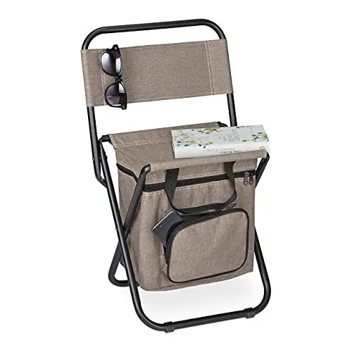 Produktbild: Relaxdays Campinghocker mit Tasche, faltbar, mit Lehne, Camping, Garten, tragbarer Klapphocker, HBT 60x35x35 cm, beige