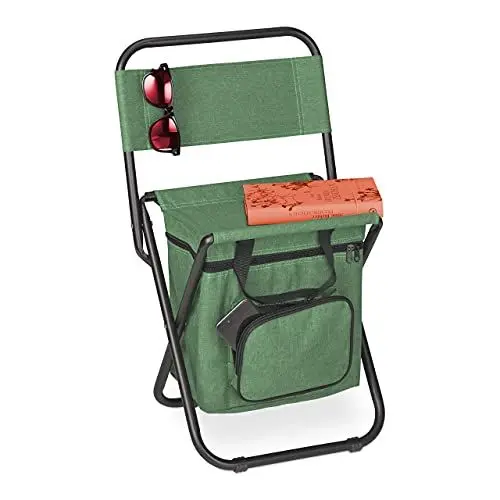 Produktbild: Relaxdays Campinghocker mit Tasche, faltbar, mit Lehne, Camping, Garten, tragbarer Klapphocker, HBT 60x35x35 cm, grün