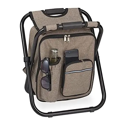 Produktbild: Relaxdays Campinghocker mit Tasche, klappbar, tragbar, leicht & stabil, HBT: 42x35x29 cm, Sitzrucksack, Polyester, beige