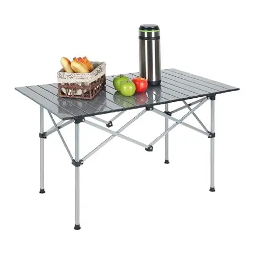 Produktbild: Relaxdays Campingtisch, Faltbarer Beistelltisch, HBT 55 x 95 x 53 cm, Camping & Picknick, Klapptisch Stahl, Silber