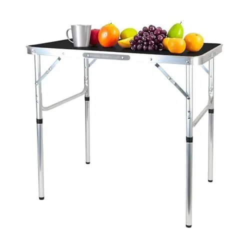 Produktbild: Relaxdays Campingtisch, klappbar, höhenverstellbar, HxBxT:70x75x55 cm, Aluminium, MDF, wetterfest, Gartentisch, schwarz