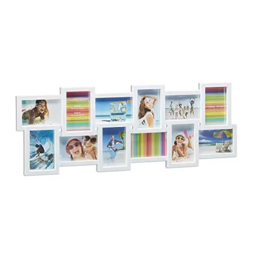 Produktbild: relaxdays Bilderrahmen Collage, Bildergalerie für 12 Bilder, Fotorahmen XL zum Aufhängen, mehrere Fotos, weiß