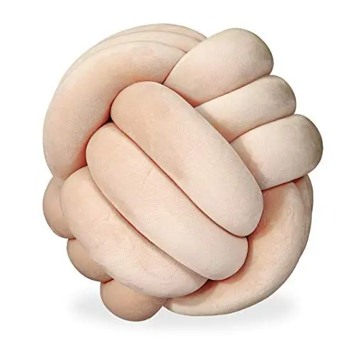 Produktbild: Relaxdays Cuscino divano Knotenkissen, geknotetes Kissen für Sofa, Bett, dekorativ, skandinavisch, Zierkissen Knoten, Ø 25 cm, Nude, Polyester, Khaki, 1 Stück (1er Pack)
