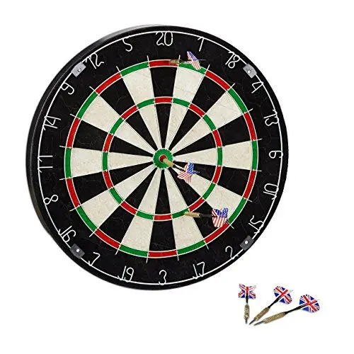 Produktbild: Relaxdays Dartscheibe Bristle Board X4 mit Pfeilen, 45 cm, 6 Pfeile, Steeldarts, Naturfaser Dartboard klassisch, schwarz