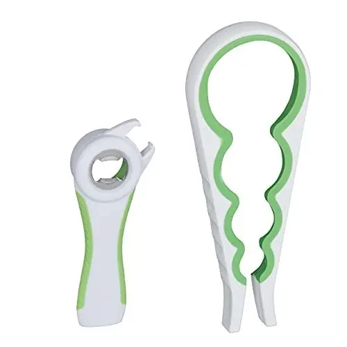 Produktbild: Relaxdays Deckelöffner Hilfe, 2er Set Multiflaschenöffner, Senioren, Universalöffner für Gläser & Flaschen, weiß-grün 10027894_252, 22 x 9 x 2.5 cm