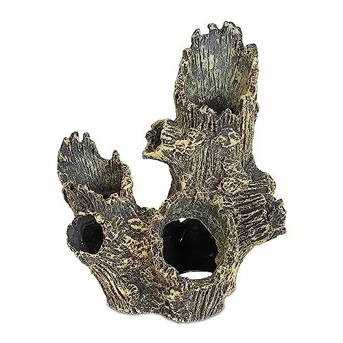 Produktbild: Relaxdays Deko, Baumstamm, Versteck für Fische & Garnelen, HxBxT: 16,5 x 15 x 12 cm, Aquarium-Höhle, grau/grün