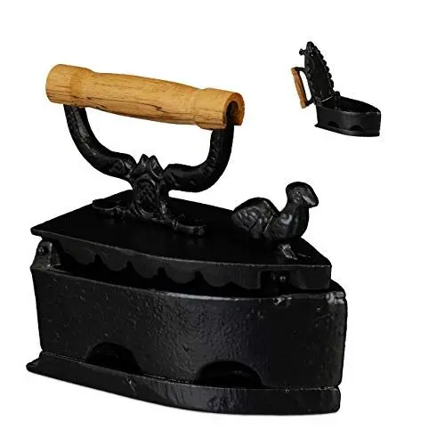 Produktbild: Relaxdays Deko Bügeleisen, Antik-Design, Plätteisen mit Holzgriff, Nostalgie Kohlebügeleisen, Iron, Gusseisen, schwarz, 18,00 x 19,00 x 9,00cm