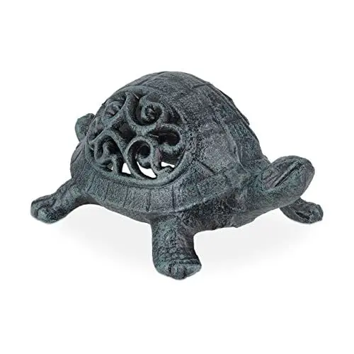Produktbild: Relaxdays Deko Schildkröte, Gusseisen, wetterfeste Gartenfigur, HBT: 6,5x10x15 cm, Dekofigur innen & außen, grün/schwarz