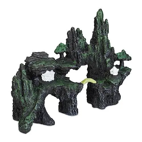 Produktbild: Relaxdays Deko, Versteck für Fische & Garnelen, HBT: 16,5 x 22 x 8 cm, Aquarium-Felsen, anthrazit/grün