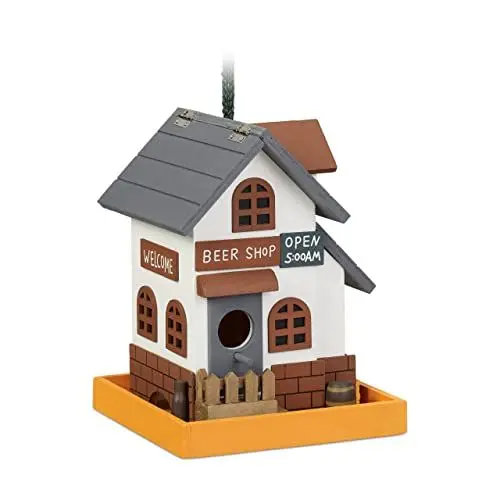 Produktbild: Relaxdays Deko Vogelhaus, Holz, Vogelhäuschen zum Aufhängen, Klappdach, HBT: 23 x 18 x 18 cm, Vogelvilla Garten, bunt