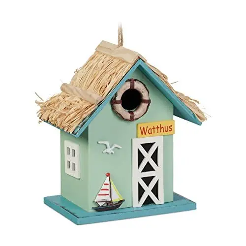Produktbild: Relaxdays Deko Vogelhaus, Strandhausstil, Holz, zum Aufhängen, HxBxT: 24,5 x 19 x 13,5 cm, Vogelvilla für Garten, bunt