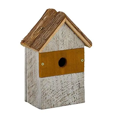 Produktbild: Relaxdays Deko Vogelhaus, aus Holz, Vogelhäuschen zum Aufhängen, Deko-Vogelvilla Garten, HBT: 26,5x18x12 cm, Natur/weiß
