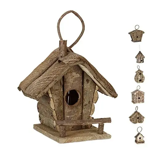 Produktbild: Relaxdays Deko Vogelhaus zum Aufhängen, unbehandeltes Holz, Balkon, Garten, Nistkasten HBT: 28,5 x 20,5 x 17,5 cm, Natur, B