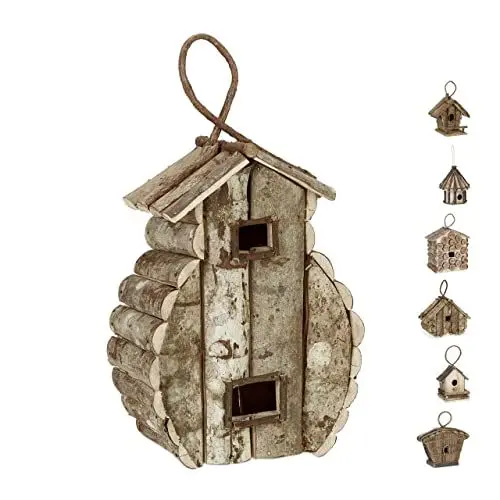 Produktbild: Relaxdays Deko Vogelhaus zum Aufhängen, unbehandeltes Holz, Balkon, Garten, Nistkasten HxBxT: 39 x 21 x 14 cm, Natur